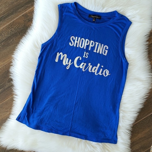 Blue Sparkly "Shopping Is My Cardio" Tank Top - Picture 2 of 6